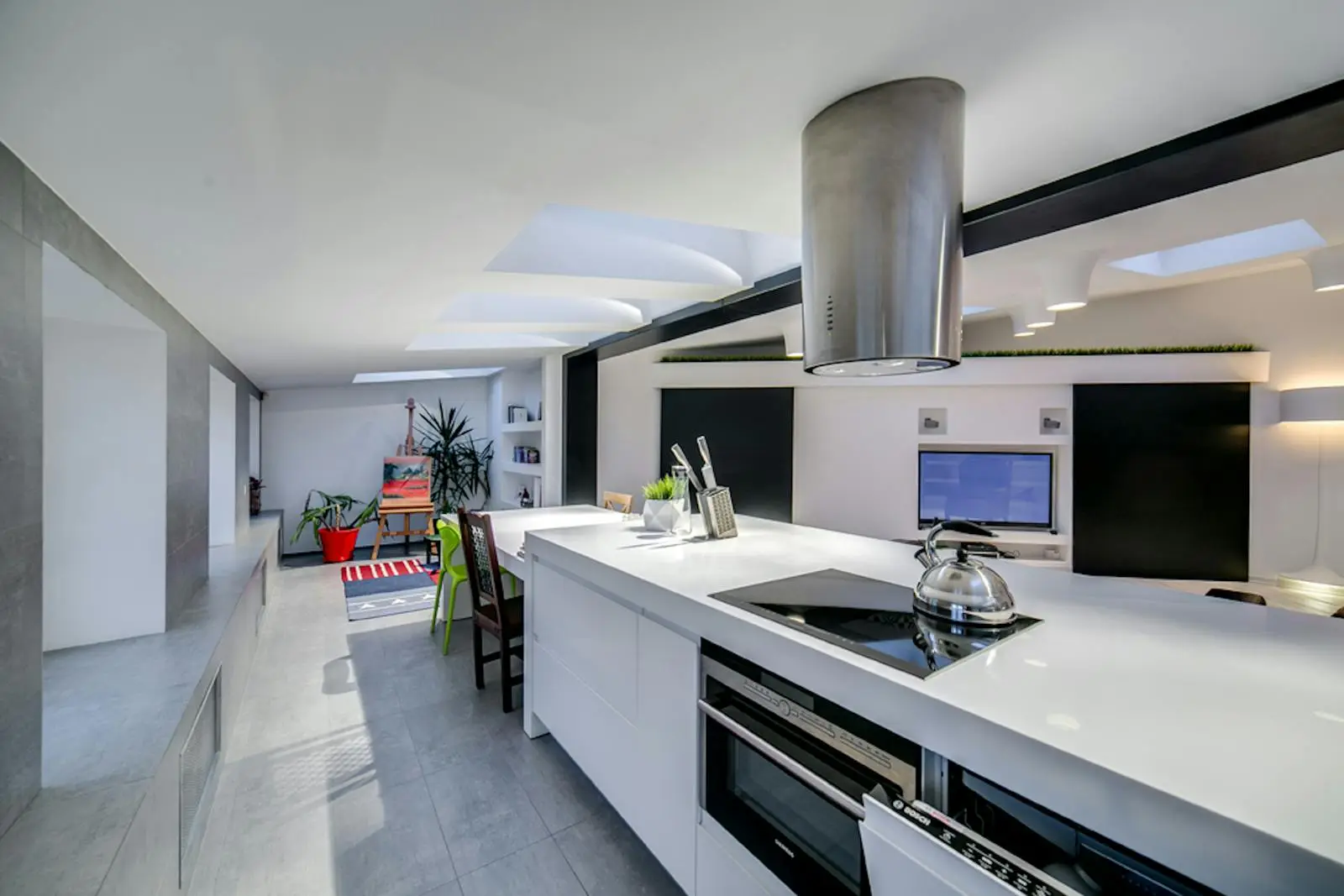 Bright open-plan kitchen extension with skylights